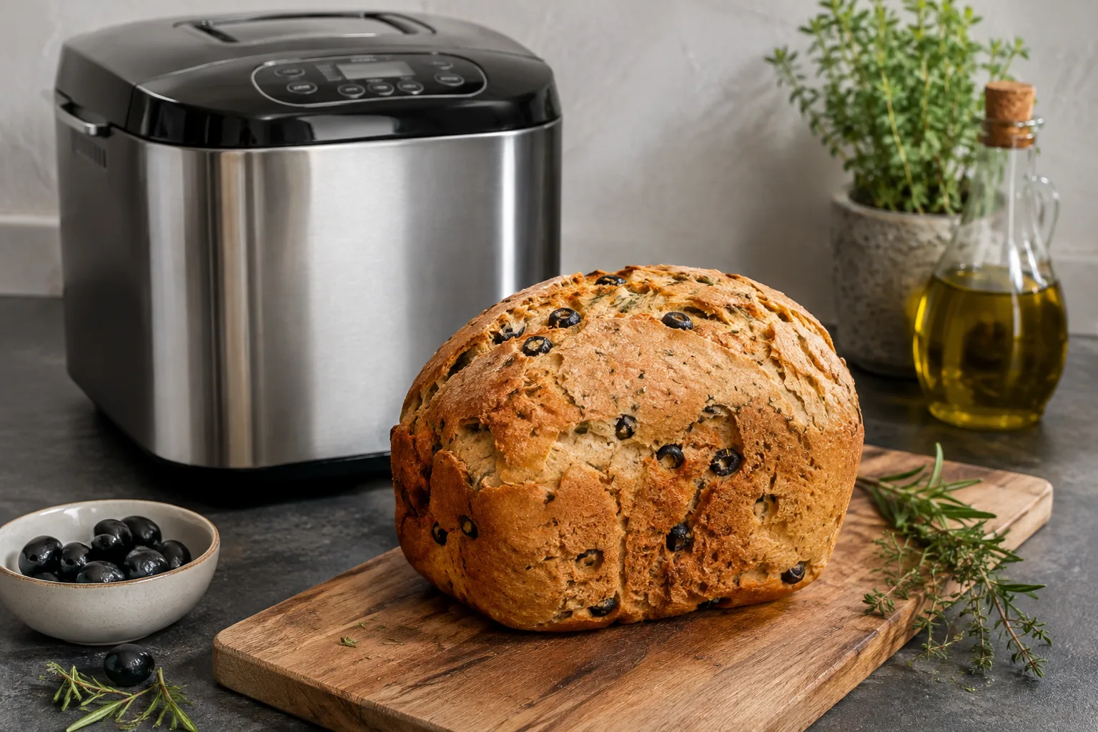Olivenbrot im Brotbackautomat: mediterranes Gewuerzbrot